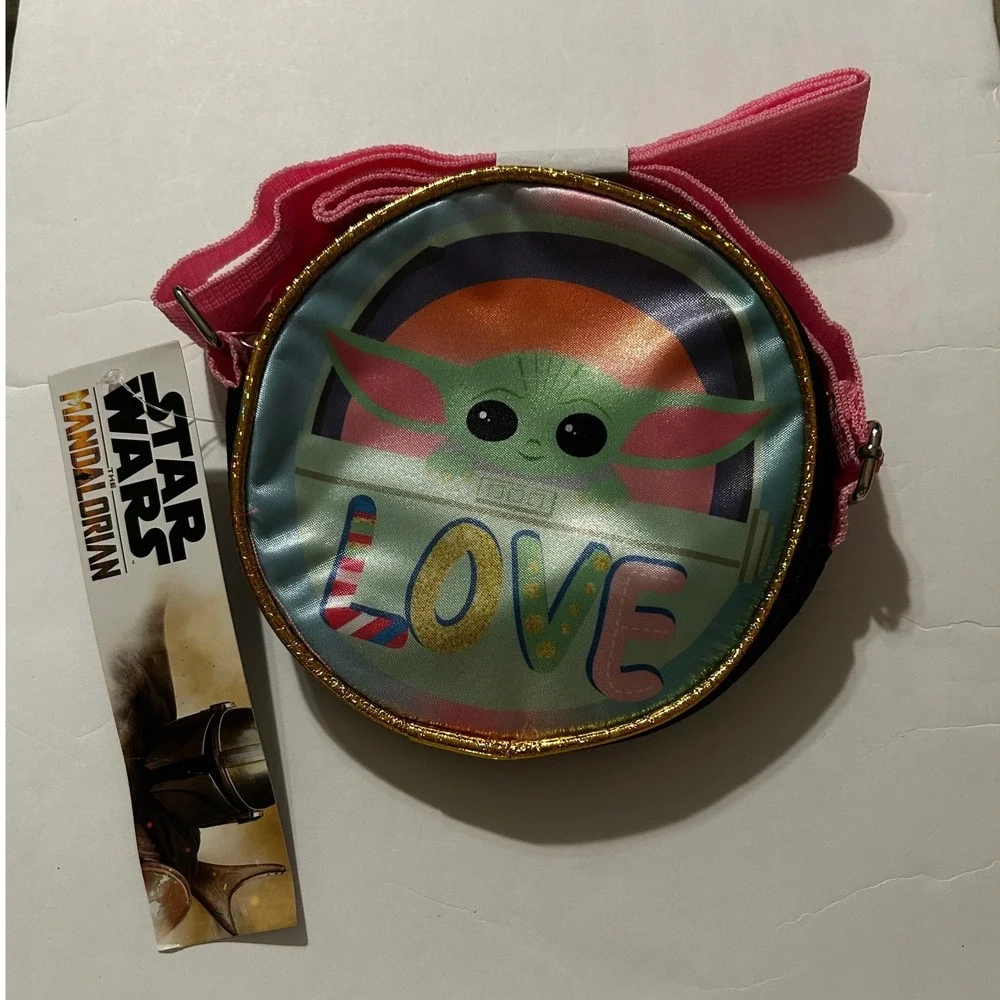 Star Wars The Mandalorian Grogu Baby Yoda Love Rainbow Pink Crossbody Bag NWT